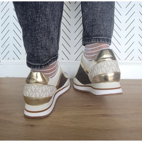 ❤️MK MADDY Womens Trainer Sneaker 6.5 Monogram Gold Brown Casual Lifestyle Shoes - Picture 6 of 11